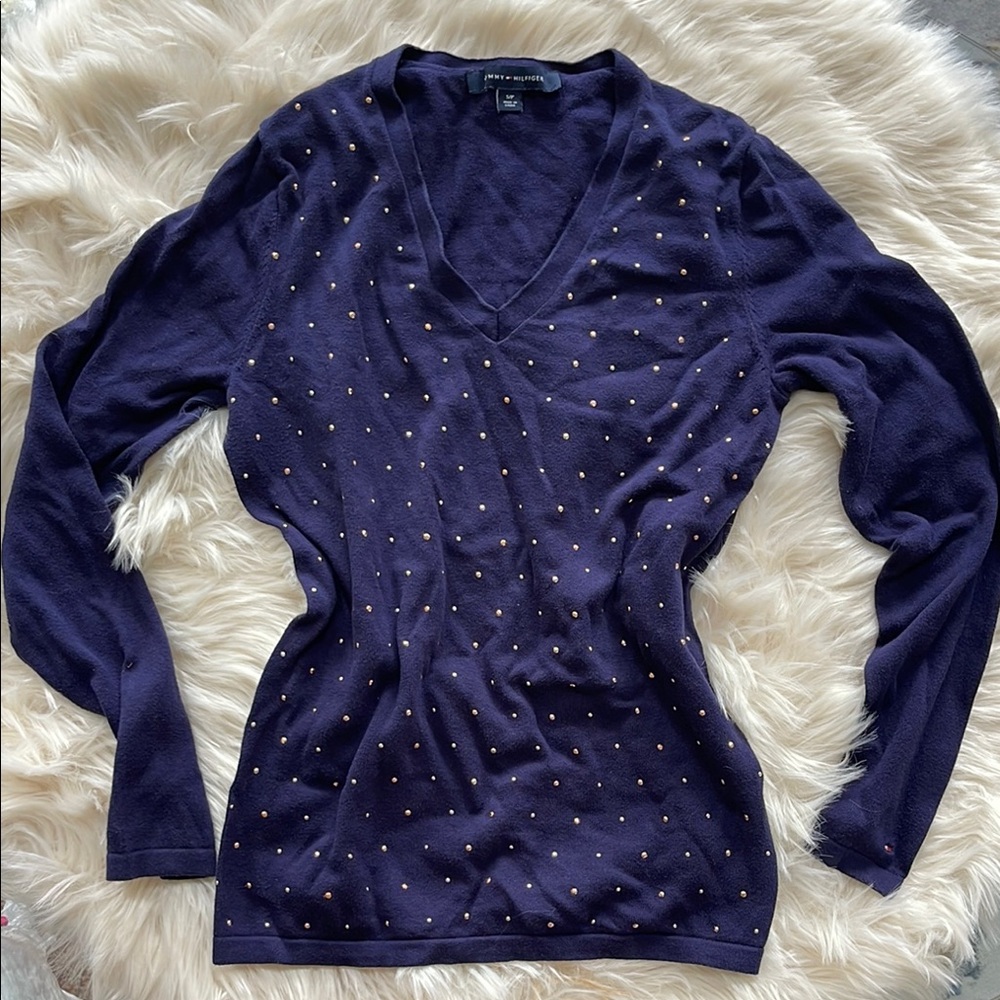 Tommy Hilfiger Navy Sweater with Gold Accents
